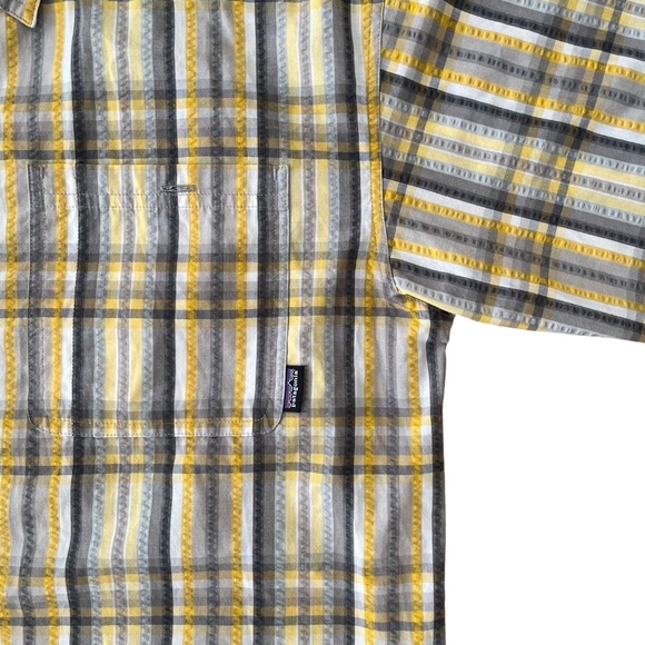 Patagonia Mens Short Sleeve Yellow White Brown Plaid Button-Up Shirt Size Medium - Picture 5 of 6